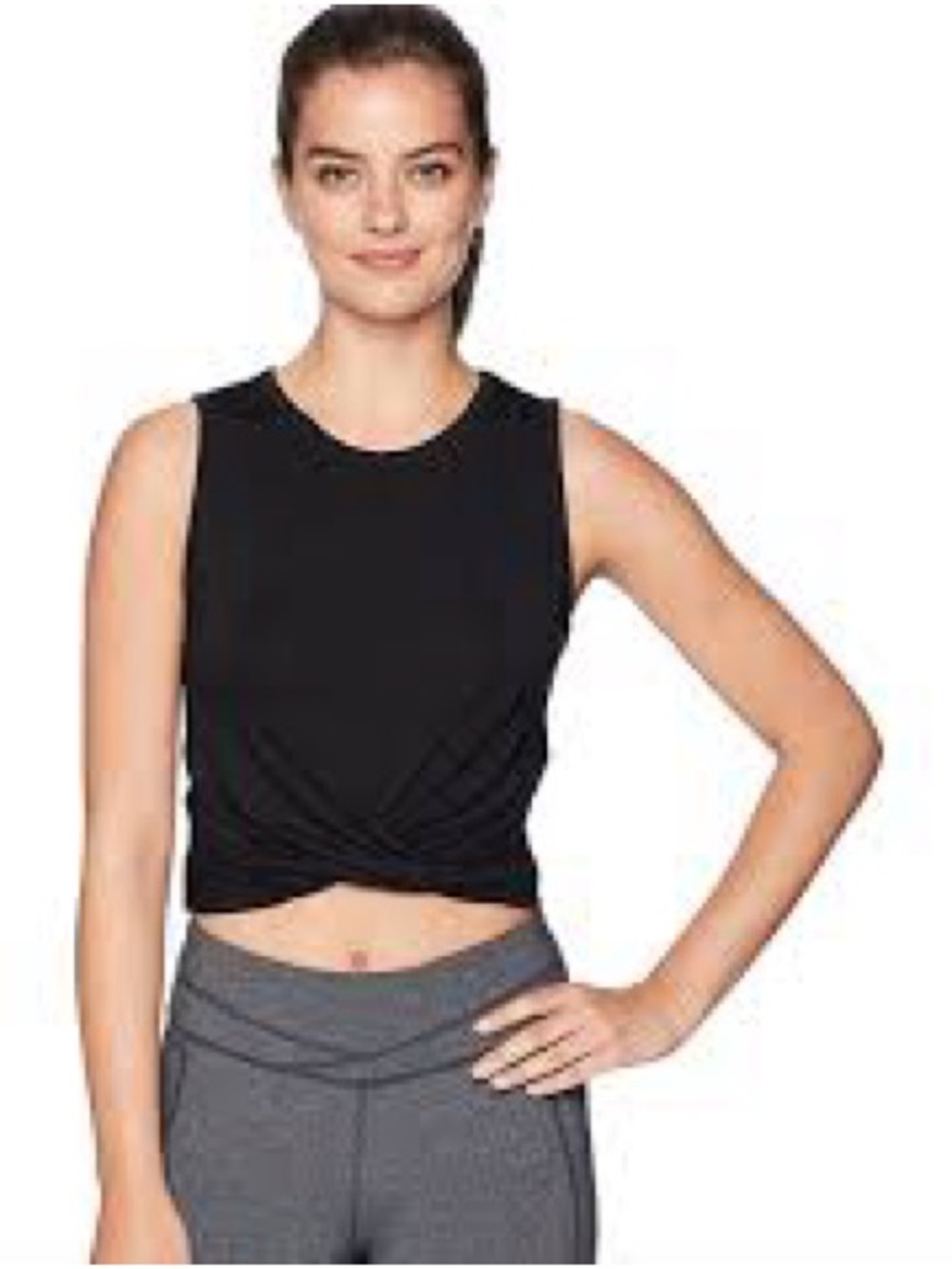 ALO Yoga Black Sleeveless Twist-Front Crop Top
